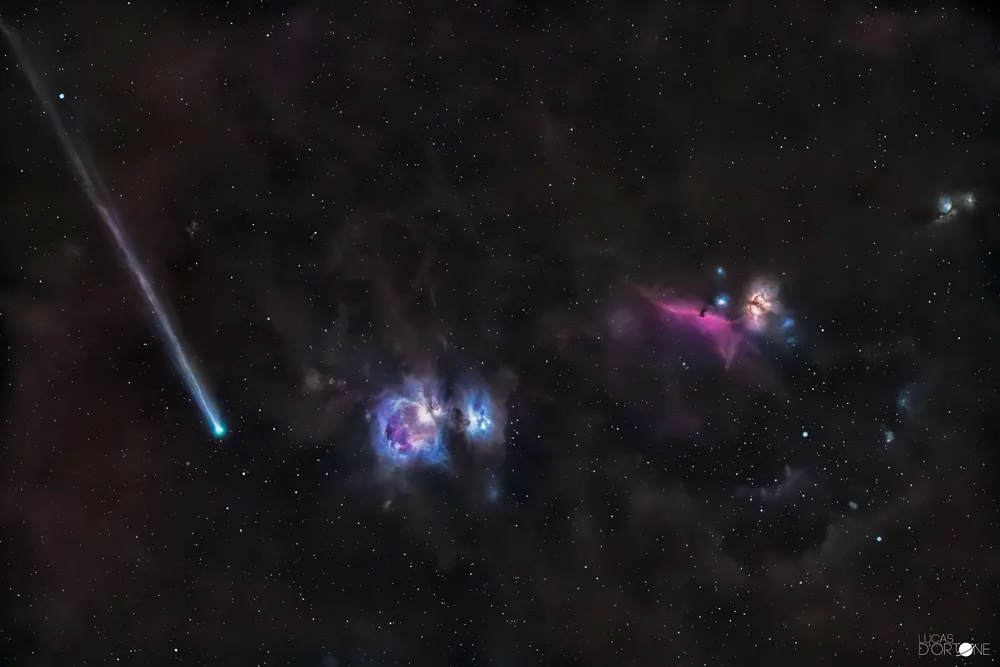 Malargüe - cielos de Mendoza - astrofotógrafo argentino Lucas D’Ortone - Cometa-R3-y-Nebulosas-zona-Orion